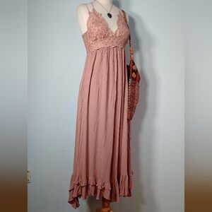 FP One Adella Mauve Maxi with Raw Lace & Ruffle Hem